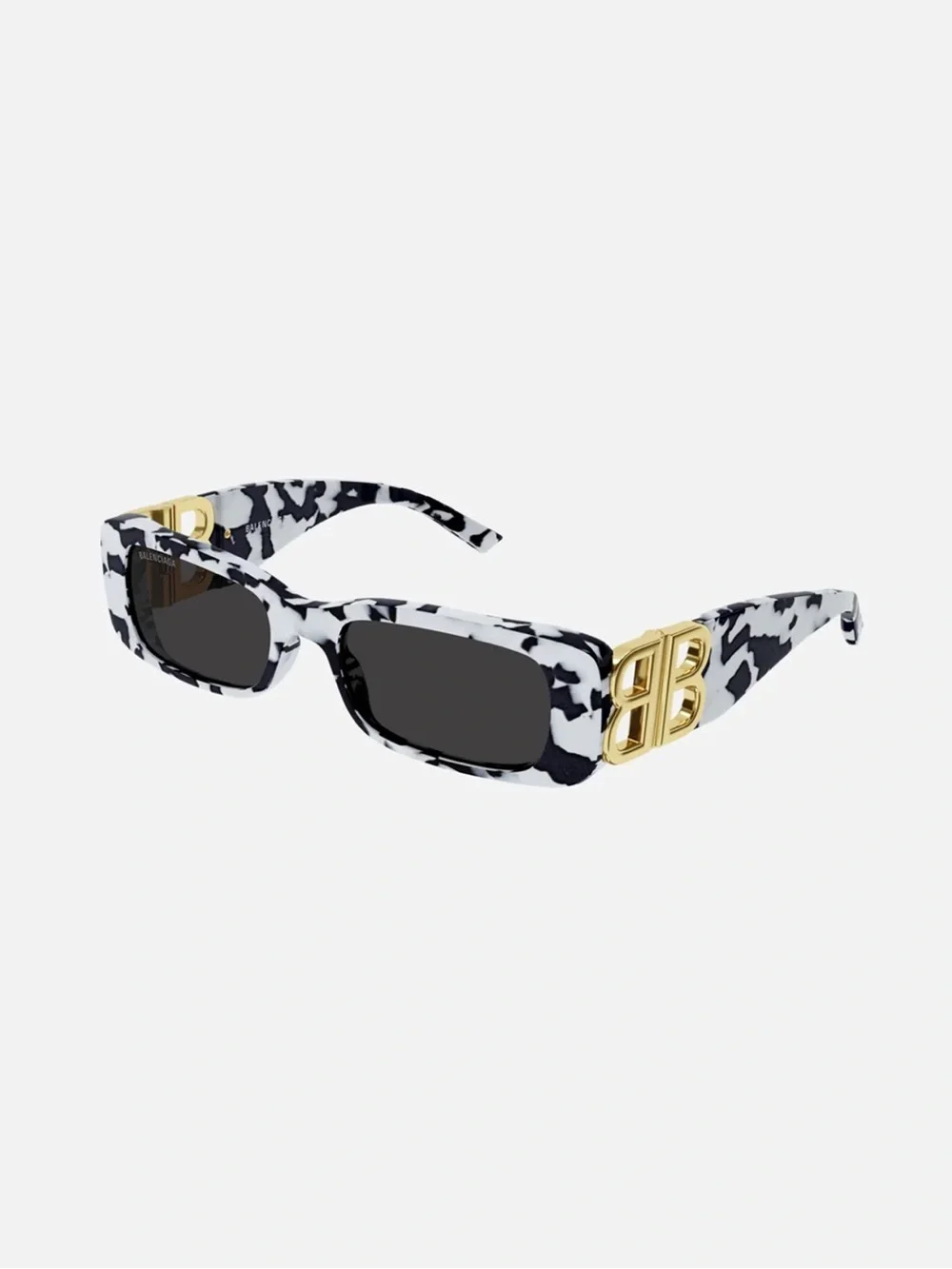 Balenciaga Black & White Tortoiseshell Logo Rectangular Sunglasses